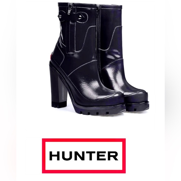 Hunter Shoes - HUNTER *RARE* NWOT high heel rubber zipper boot-  buckle chunky heel -size US 10